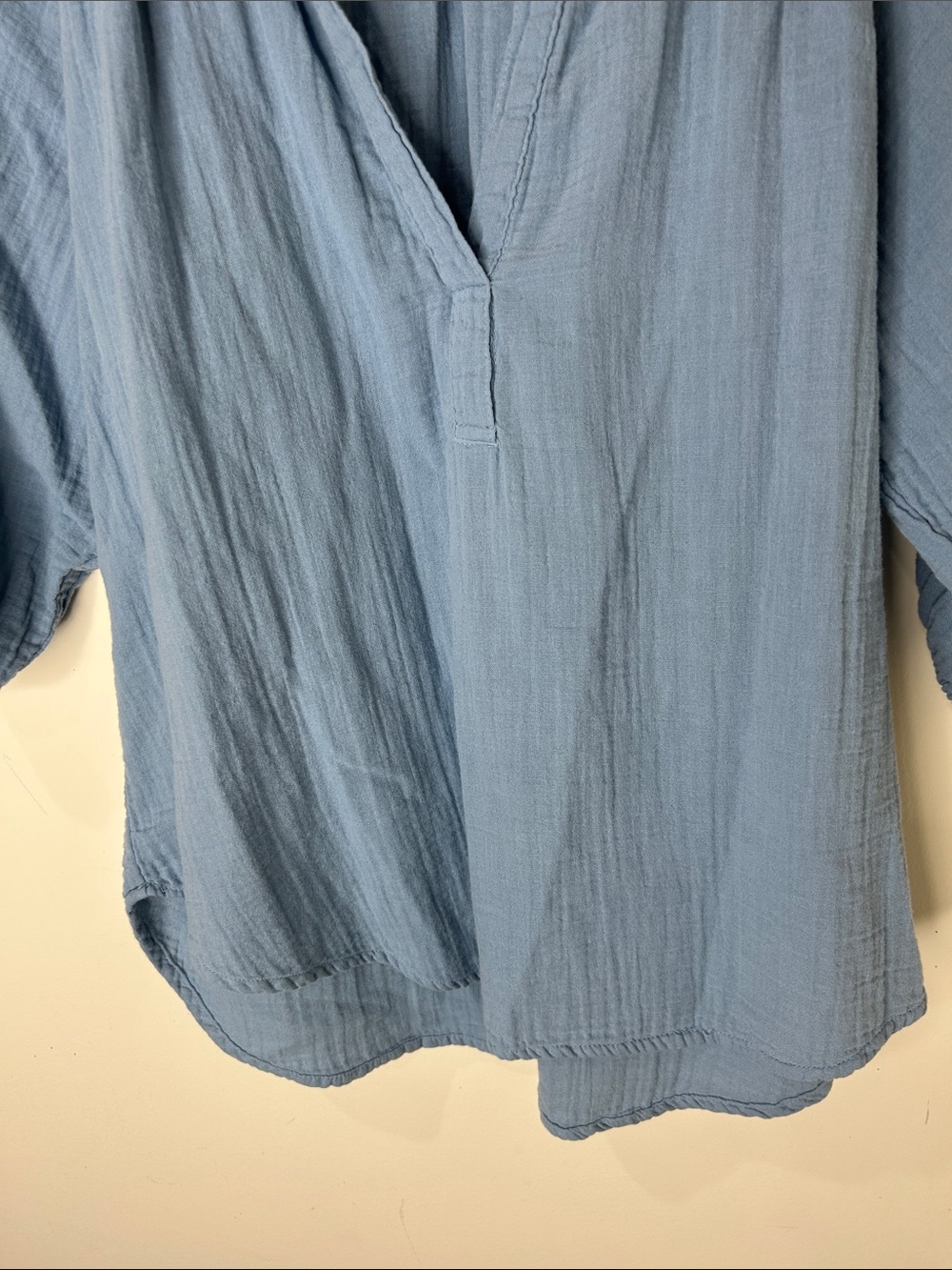 dylan Blue Textured V-Neck Peasant Top - Picture 7 of 15